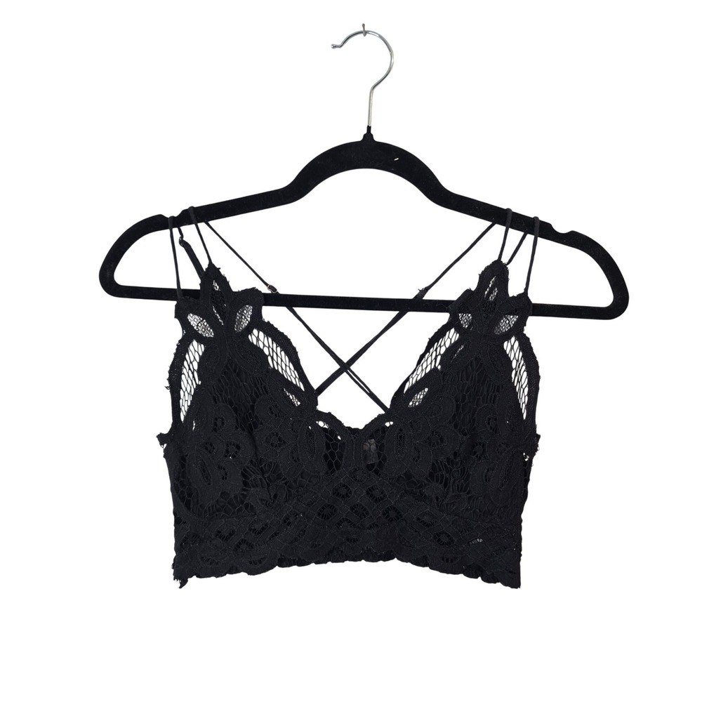 Free People Bralette Women Small Black Lace Strappy Back Adella Boho Festival
